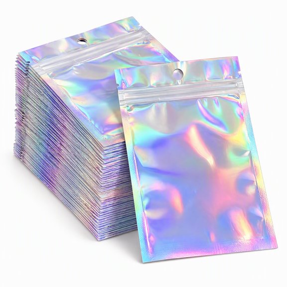200Pcs Holographic Resealable Bags, 4x6 inch Packaging Foil Pouch