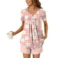 thumbnail image 2 of Simua Two Piece Summer Cooling Pajamas for Women, Women's Cute Printed Button Round Neck Short Sleeve Shirts with Shorts Loose Nightwear Pjs Set, Size S-XXXL, 2 of 6