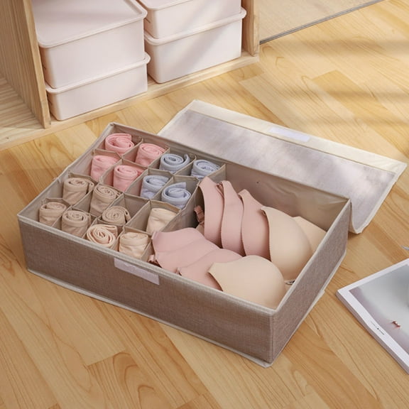 WUJDF Underwear Organizer,Underwear Sock Tie Storage Organizer with Lid, Foldable Closet Drawer Organizer 1 16 Cells, Drawer Fabric Foldable Storage Bins,Clothes Organizers and Storage 19"X12"X5"
