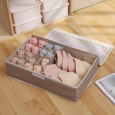 Brown Home Textile Storage 17 Lattice Finishing Box Underwear Underwear Storage Box Bra Socks Foldable Underwear Storage Box Foldable Storage Bag Washable Home Textile Home Textile Storage