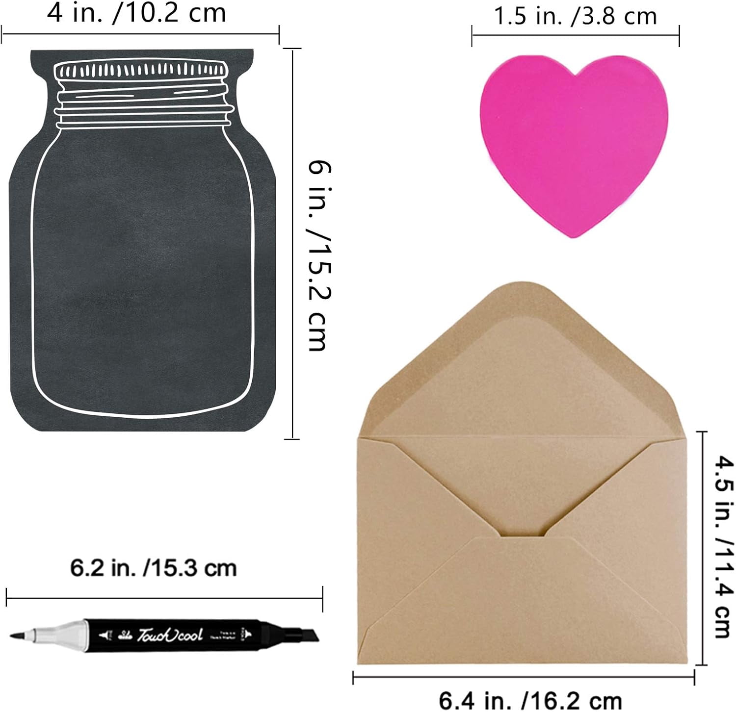 DIY Paper Heart in Jar Cards and Envelopes Stickers, Blank Die-cut Jar Cardstock Note Cards with Assorted Love Hearts Stickers for Greeting