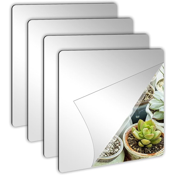Shatterproof Acrylic Mirror Tiles, 8" x 8" Plastic Mirror Stickers self Adhesive,Acrylic Mirrors for Wall, Flexible Mirror Sheets for Wall Decor, Home Gym Wall-Mounted,Home Wall Decor(4 Pack )