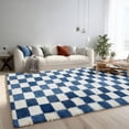 thumbnail image 4 of Pentantan 8ft x 10ft Shag Area Rugs for Living Room, Classic Checkered Fluffy Bedroom Carpet, Blue & White, 4 of 7