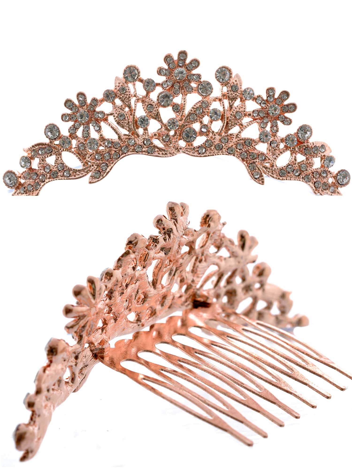 Mini Tiara Princess Rhinestone Crown Hair Comb Rose Gold Plating