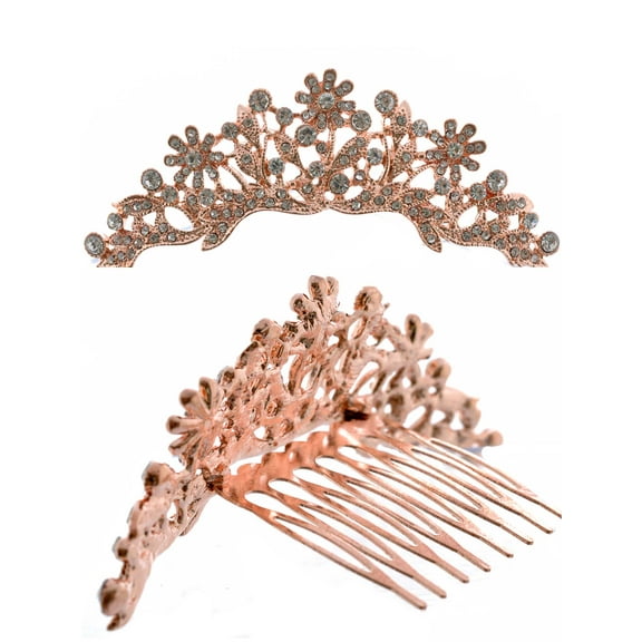 Mini Tiara Princess Rhinestone Crown Hair Comb Rose Gold Plating
