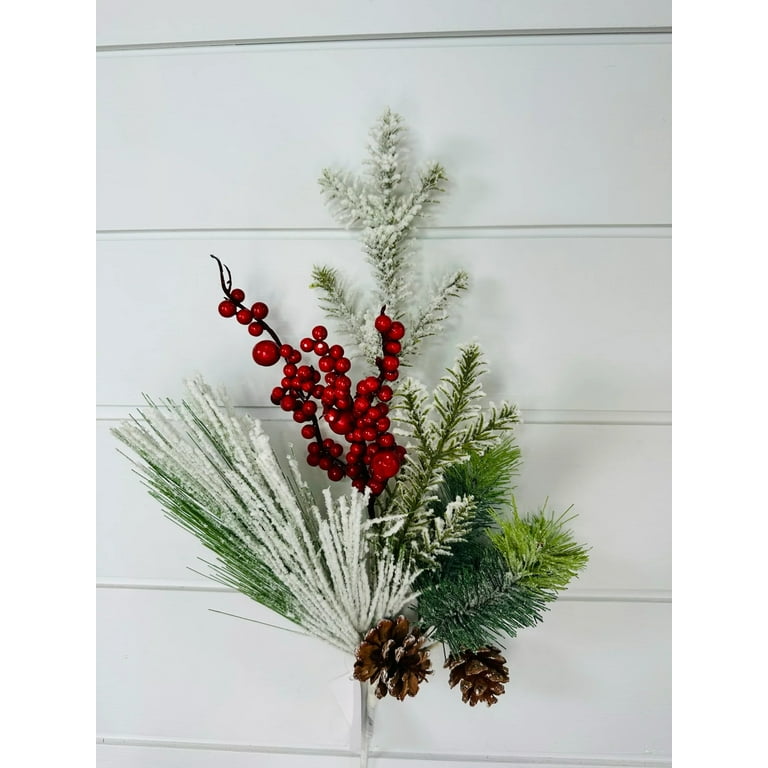 Pinecone Holly Berry Picks - Set of 10 – Snow Flocked Greenery with Red  Berries & Snow Tipped Pinecones - Holiday Floral Decorations with Bendable