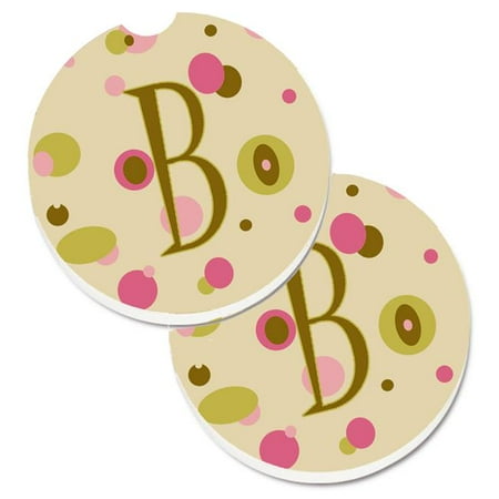 

Letter B Initial Monogram Tan Dots Set of 2 Cup Holder Car Coaster