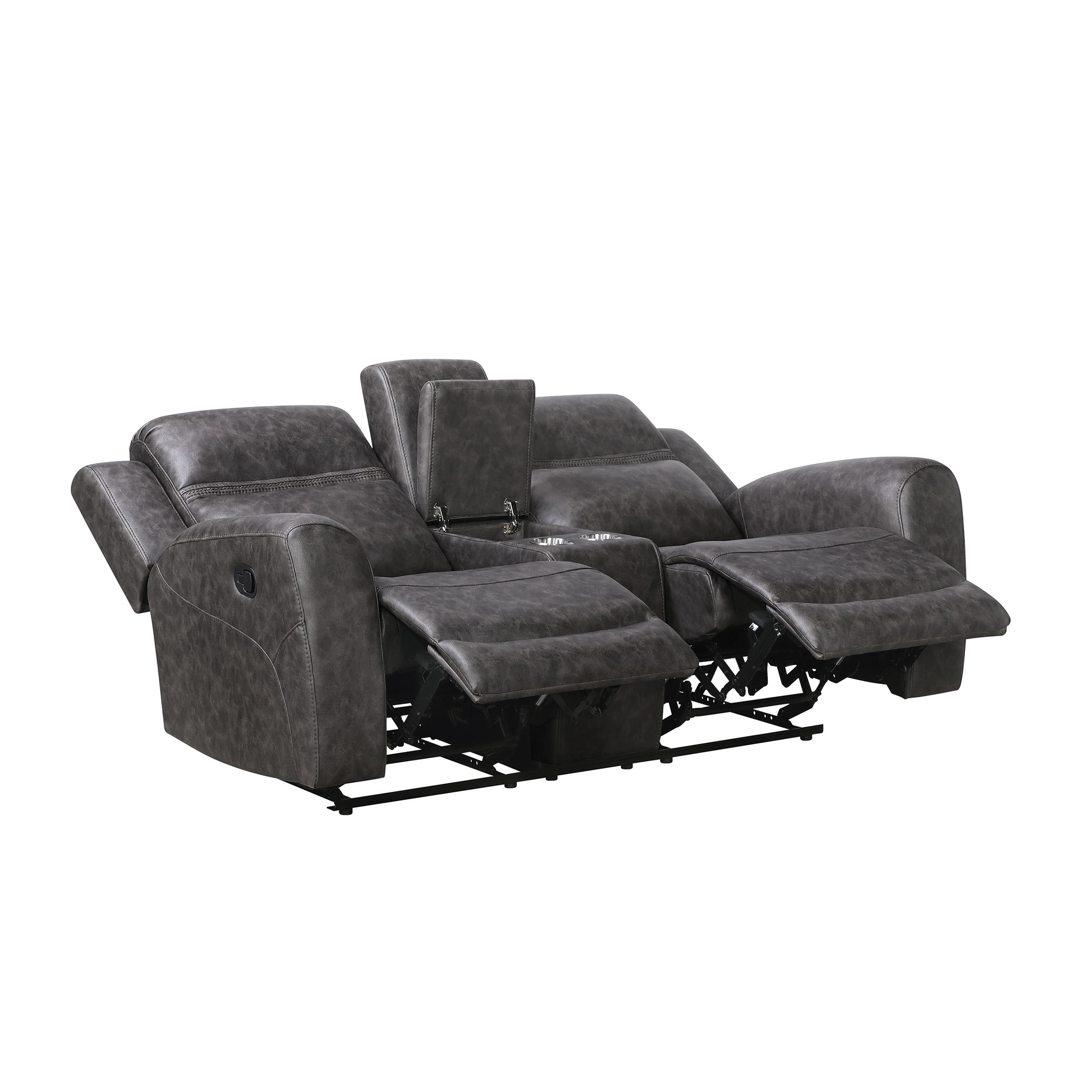 OakvillePark Vensley Microfiber Manual Double Reclining Love Seat with Center Console, Charcoal