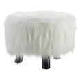 thumbnail image 1 of Linon June Faux Fur Wood Upholstered Foot Stool in White, 1 of 3