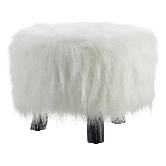 Linon June Faux Fur Wood Upholstered Foot Stool in White