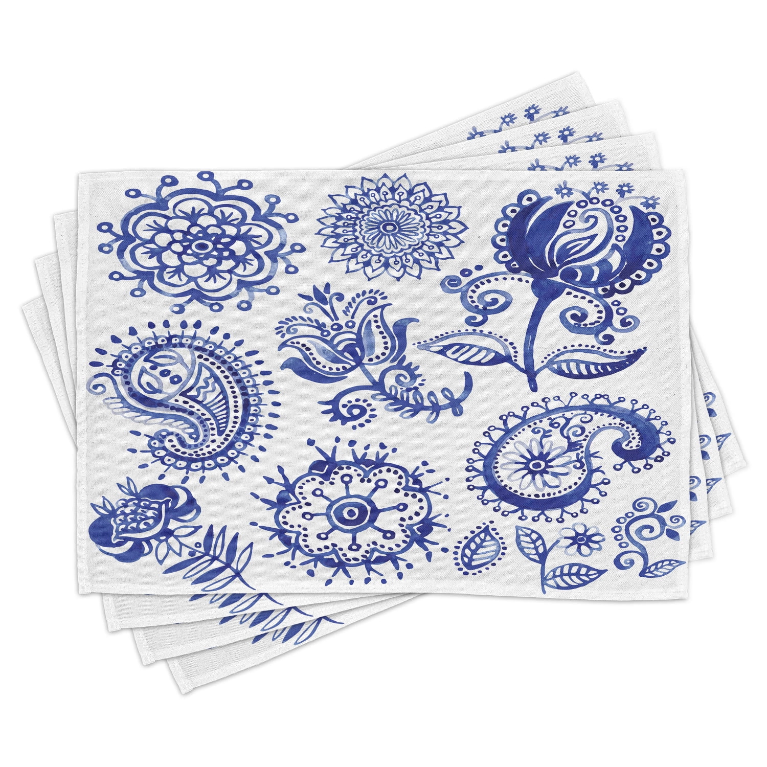 Ambesonne Floral Place Mats Set of 4 Vintage Art with Ornaments and Paisley Elements Oriental Artwork Charcoal Grey and White Washable Fabric Placemats for Dining Room Kitchen Table Decor