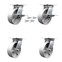 6 Inch Semi Steel Caster Set with Roller Bearing 4 Swivel Lock and 2 Brake SCC