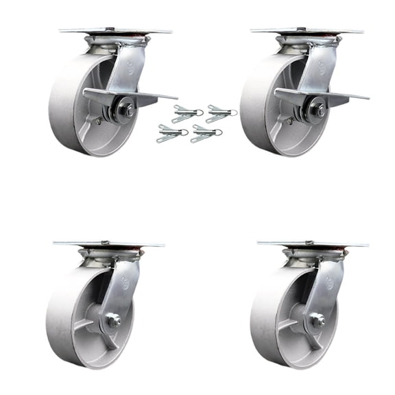 6 Inch Semi Steel Caster Set with Roller Bearing 4 Swivel Lock and 2 Brake SCC