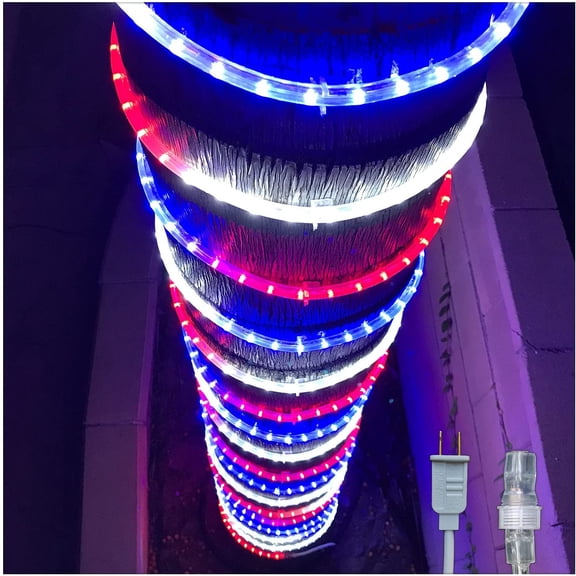LHSP 60 Ft Patriotic Rope Lights 648 LEDs Red White Blue Waterproof for Holiday Outdoor Decor