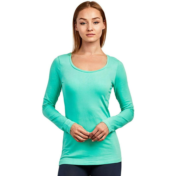 Sofra - T-Shirt - Women's Fitted Cotton Long Sleeve Scoop Neck Tee (S ...