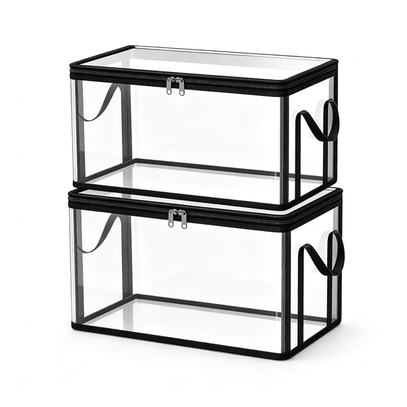 MISSMILE Large Clear Thick Pvc Storage Bag with Hinged Lid,Heavy-Duty Durable High Capacity Organizer,Perfect for Home,Camping,Travel,Attic and Moving (2,Black)