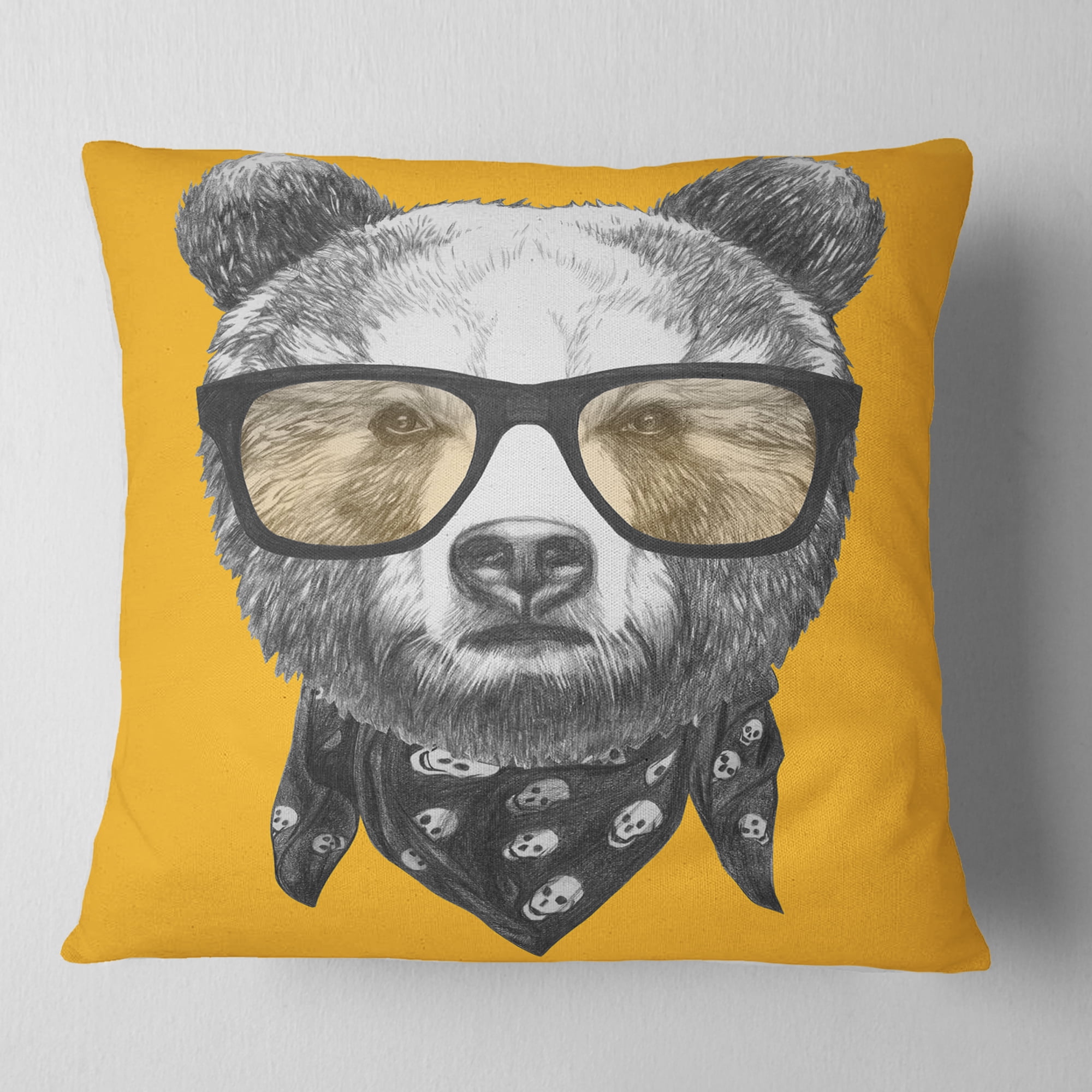 Designart Funny Bear with Formal Glasses - Contemporary Animal Throw Pillow - 16x16