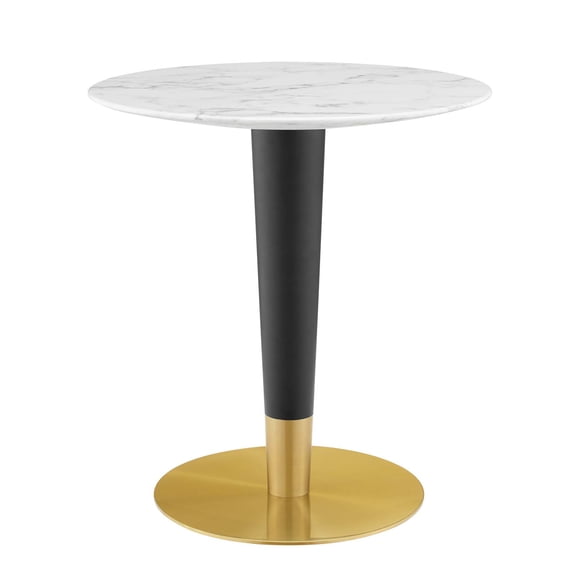 Dining Table, Round, Artificial Marble, Metal Steel, Gold White, Modern Contemporary Urban Design, Kitchen Room Cafe Bistro Restaurant Hospitality