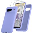 thumbnail image 1 of KOMI for Google Pixel 8 Case, Silicone Phone Case with 2 Screen Protector, Soft Anti-Scratch Microfiber Lining, Full Body Shockproof Slim Cover Support Wireless Charging, Lavender Purple, 1 of 5