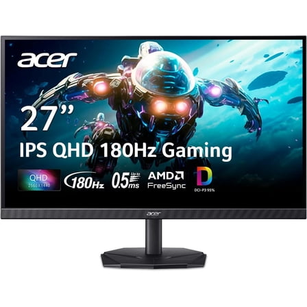 Restored Acer Nitro 27" WQHD 2560 x 1440 IPS Gaming Monitor | AMD FreeSync | Up to 180Hz Refresh | Up to 0.5ms | DCI-P3 95% | HDR 10 Support | 1 x Display Port 1.2 & 2 x HDMI 2.0 | KG271U N3bmiipx (Refurbished)