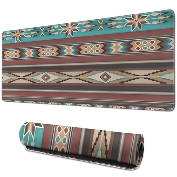 Long Mouse Pads for Desk,Brown Geometric Triangle Diamond Pattern Desk Mats on Top Of Desks, Desk Mouse Pad Extra Large with 3mm Non-Slip Base and Stitched Edge for Gaming,Office,Work,Home 31.5"x11.8"