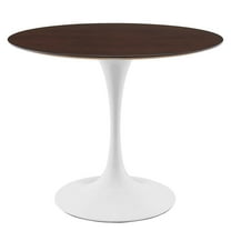 36 inch Dining Table, Round, White Walnut, Wood, Metal Steel, Modern Contemporary Mid-Century, Kitchen Room Cafe Bistro Restaurant Hospitality