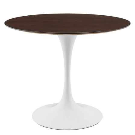 36 inch Dining Table, Round, White Walnut, Wood, Metal Steel, Modern Contemporary Mid-Century, Kitchen Room Cafe Bistro Restaurant Hospitality