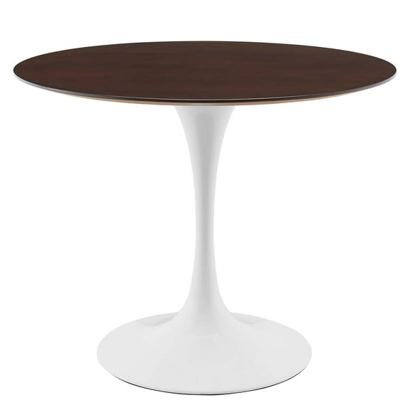 36 inch Dining Table, Round, White Walnut, Wood, Metal Steel, Modern Contemporary Mid-Century, Kitchen Room Cafe Bistro Restaurant Hospitality