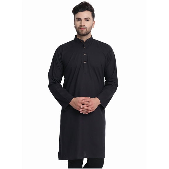 In-Sattva Men's Indian Banded Classic Collar Pure Cotton Long Kurta Tunic
