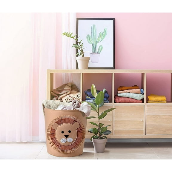 Beige Lion Felt Kids Storage and Laundry Basket 13.78" x 14.57"