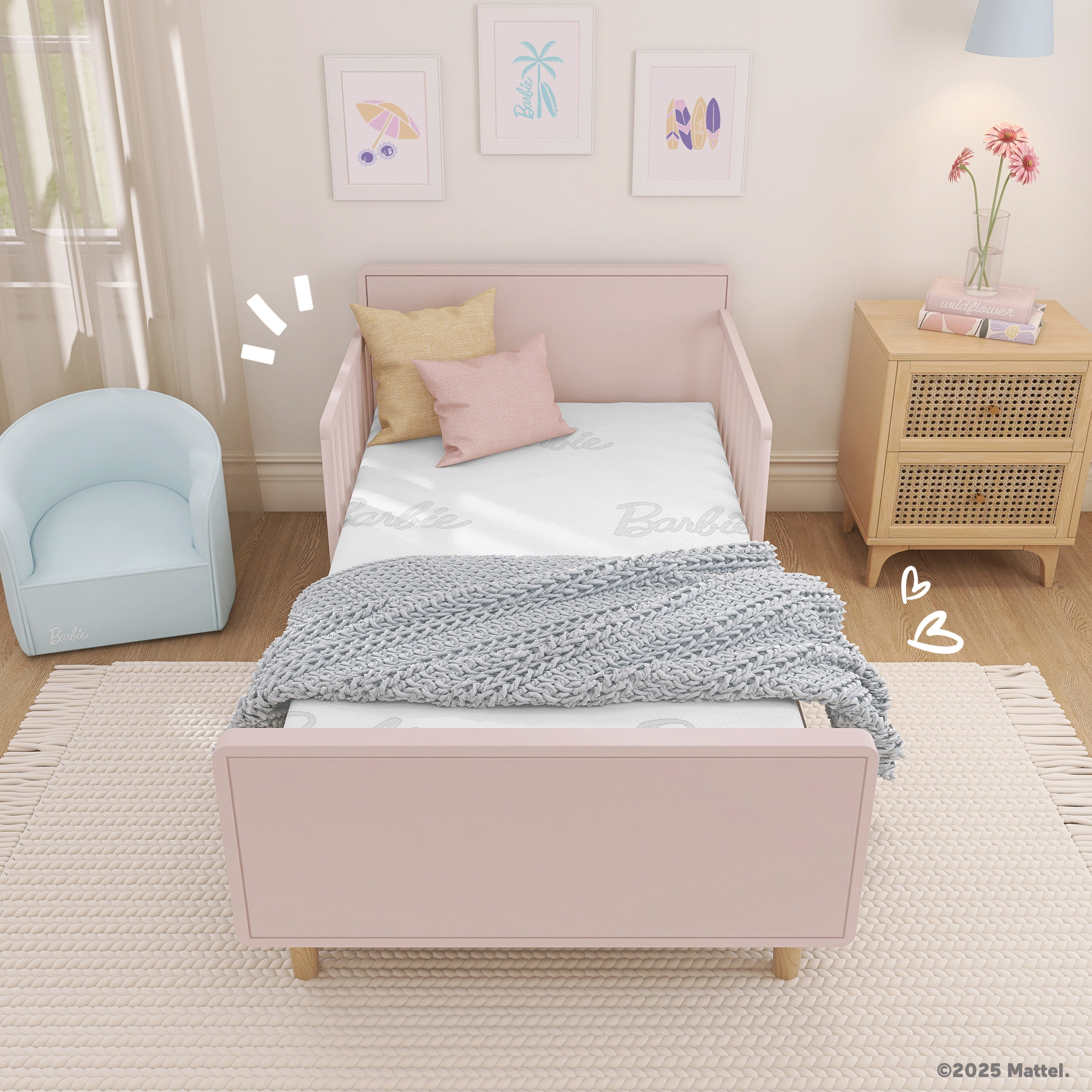 Barbie Chasing Dreams 2 in 1 Crib & Toddler Mattress by Dream On Me, White