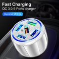thumbnail image 2 of Muyoka Cargador de coche USB de 5 puertos 15A Cargador de coche de carga rápida Adaptador de encendedor de cigarrillos Cargador de teléfono de coche de apagado automático USB para coche Camión SUV Pow Muyoka Hogar, 2 of 7