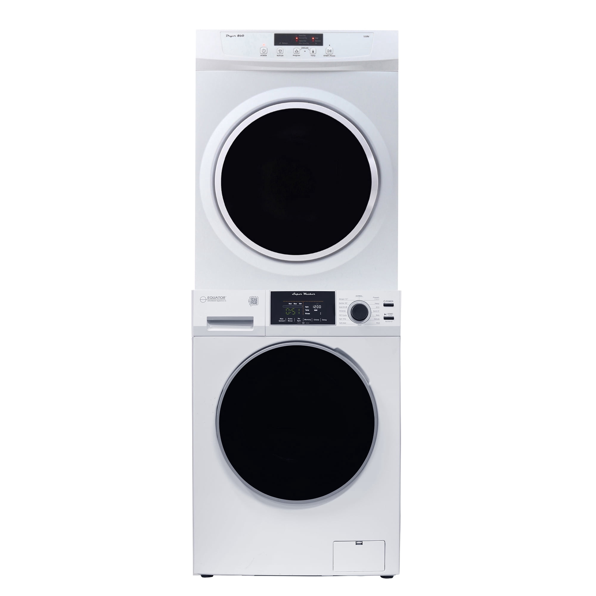 Equator APARTMENT STACKABLE 110V EW 826 Washer 1.6cf + ED 860 Vented Dryer 3.5cf