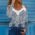 thumbnail image 2 of RKZDSR Women Tshirts Graphic Clearance,Plus Size Summer Womens Cold Shoulder Blouse Short Sleeve Cute Plain Tees Sexy V Neck Lace Crochet Patchwork Tunic Tops G17-Blue S, 2 of 5