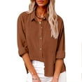 thumbnail image 2 of hotojiny Womens Button down Shirts Cotton Linen Casual Laple Long Sleeve Tops Work Office Solid Color Tshirts, 2 of 7