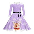 thumbnail image 4 of FAOWME Big Kids Girls Christmas Dress Long Sleeve Round Neck Reindeer Print Lace Up Front Stylish Comfortable Dresses For Party Light Purple 11-12 Years, 4 of 4