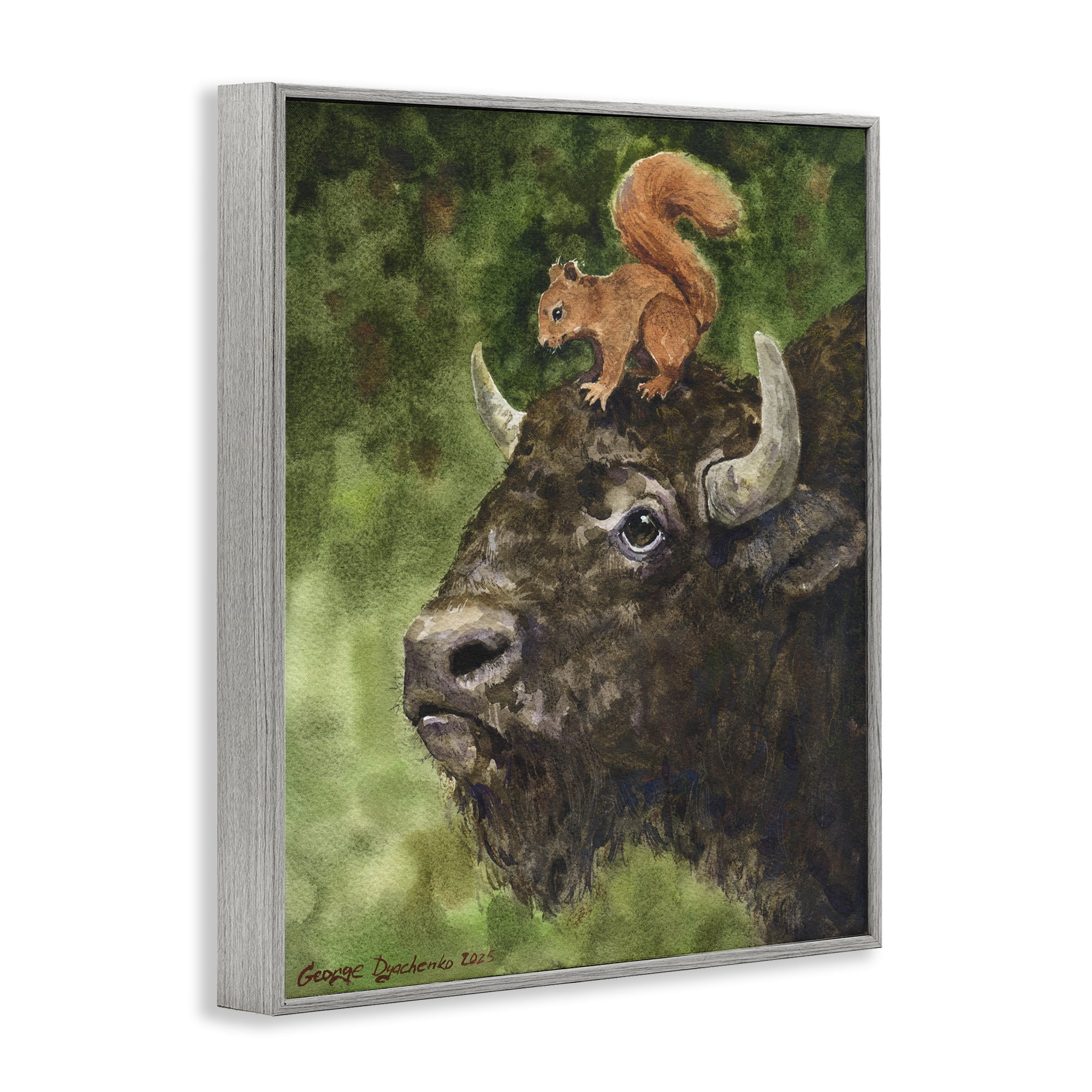 Stupell Industries Bison & Squirrel Duo Gray Framed Giclee Art, design by George Dyachenko