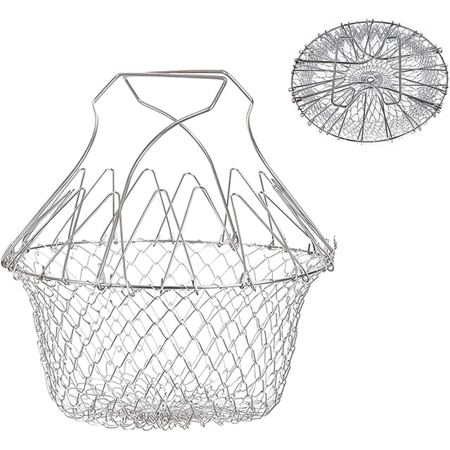 Cesta para freír, cesta para ensalada, colador de cocina, cesta para freír de acero inoxidable, cesta para chef extensible, cocina multifuncional, cesta para freír telescópica, azul Rojo Verde