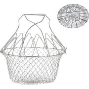 Colander Folding Net Steam Basket Cooking Tools,GIXUSIL 304 Foldable Kitchen Steam Rinse Strain Fry,Silver Net Fry Cooking Fryer Basket