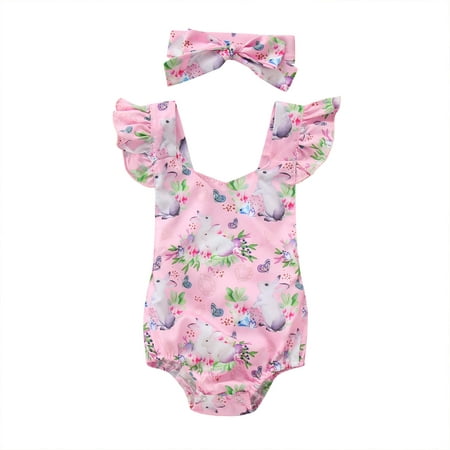 

Qufokar 3 Month Girl Clothes One Baby Girl Easter Kids Band 0-24M Outfit Jumsuit Romper Printed Hair Girls Baby Set Strap Rabbit Girls Romper&Jumpsuit