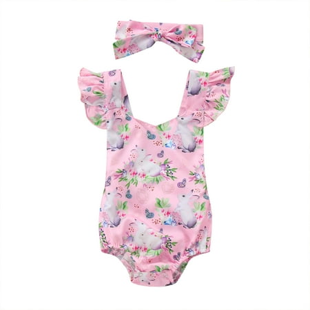 

dmqupv Little Girl Boutique Outfits Hair Printed Baby Romper Easter Set 0-24M Rabbit 12 Months Old Girl Dresses Pink 6-12 Months