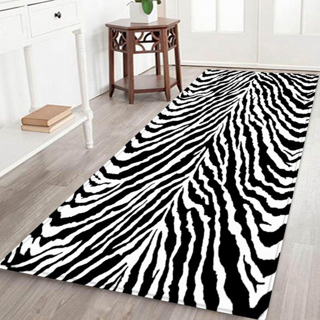 kurtrusly Tapis de Sol Imprimé Numérique 3D Coureur Antidérapant Tapis Motif Zèbre 1ensemble