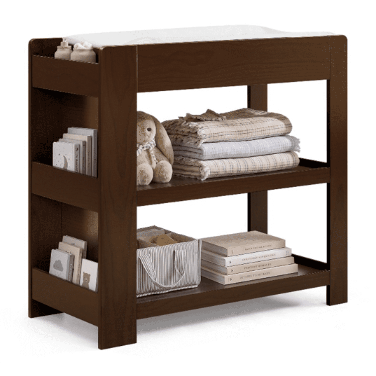 Delta Children Emmie Changing Table with Bookcase Storage, Walnut