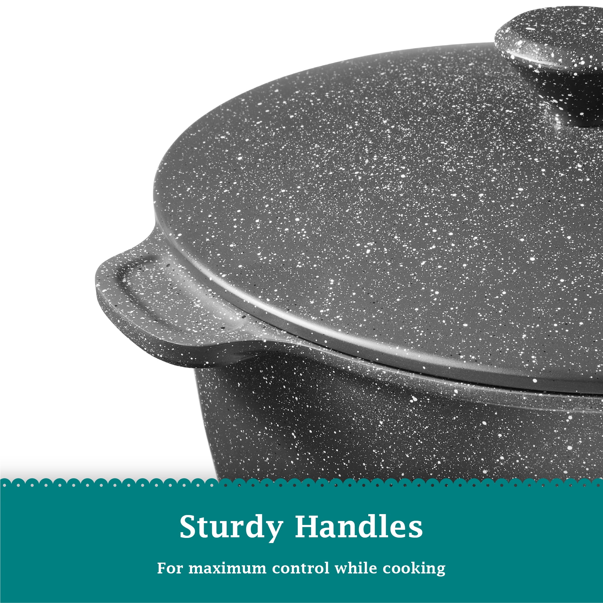 The Pioneer Woman Prairie Signature 5 Quart Nonstick Cast Aluminum Dutch Oven, Charcoal Speckle