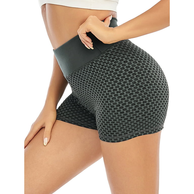 High Waist Workout Yoga Shorts for Women Tummy Control Running Athletic Non  See-Through Gym Casual Elastic Short Pants, Black/ Grey