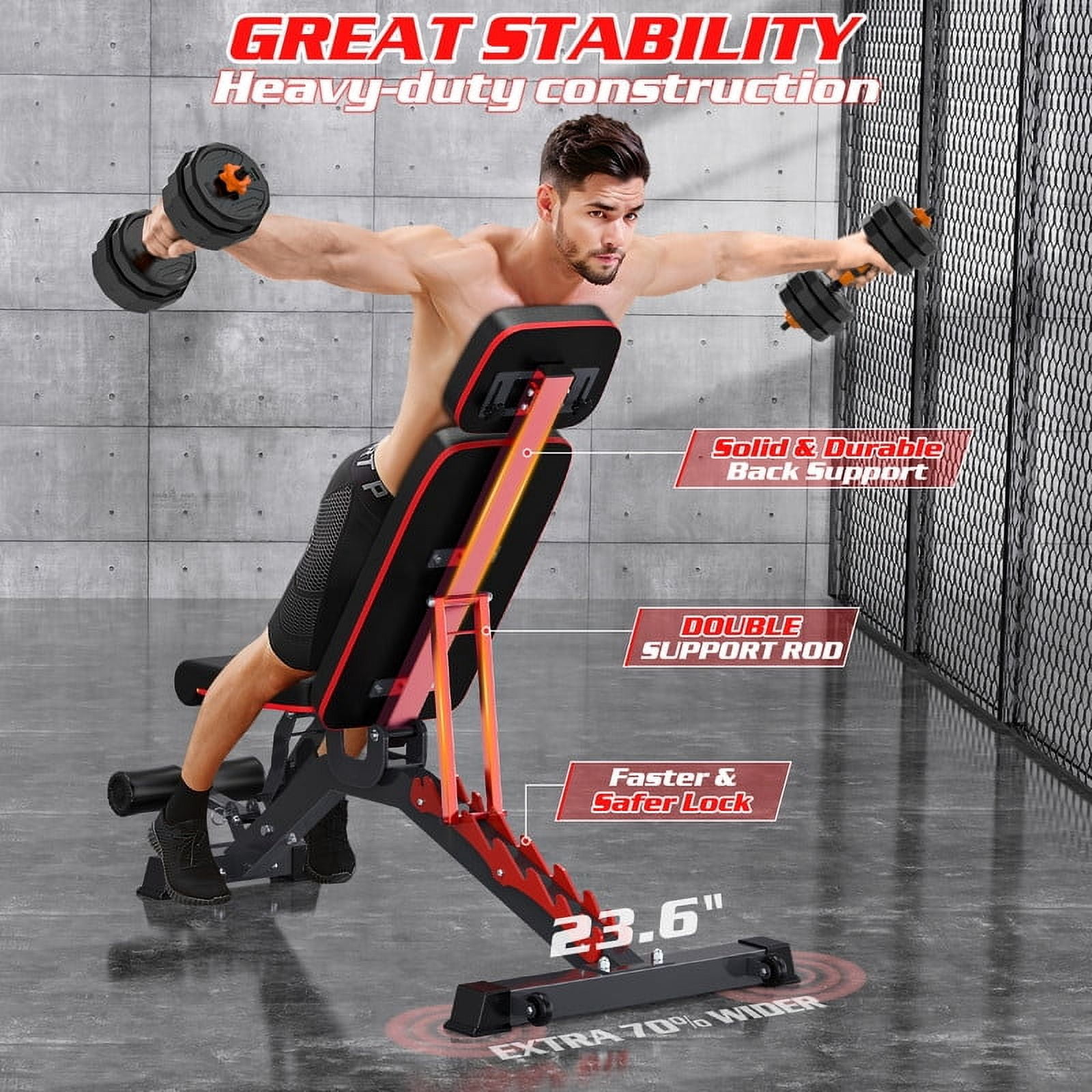 Adjustable Weight Bench 1200LBs Capacity Full Body Workout Multi-Purpose Foldable Incline Decline Workout Bench for Home Gym