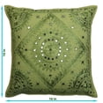 thumbnail image 3 of Stylo Culture Indian Couch Throw Pillow Cover 16 x 16 Hand Embroidered Parrot Green Bohemian 40cm x 40cm Home Decor Cotton Mirrored Square Cushion Cover | 1 Pc, 3 of 4