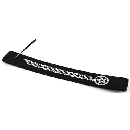 Pentacle Design (Raven Blackwood Imports Incense Burner Wooden Long Ash Catcher Pentacle Design White on Black Meditation Tool)