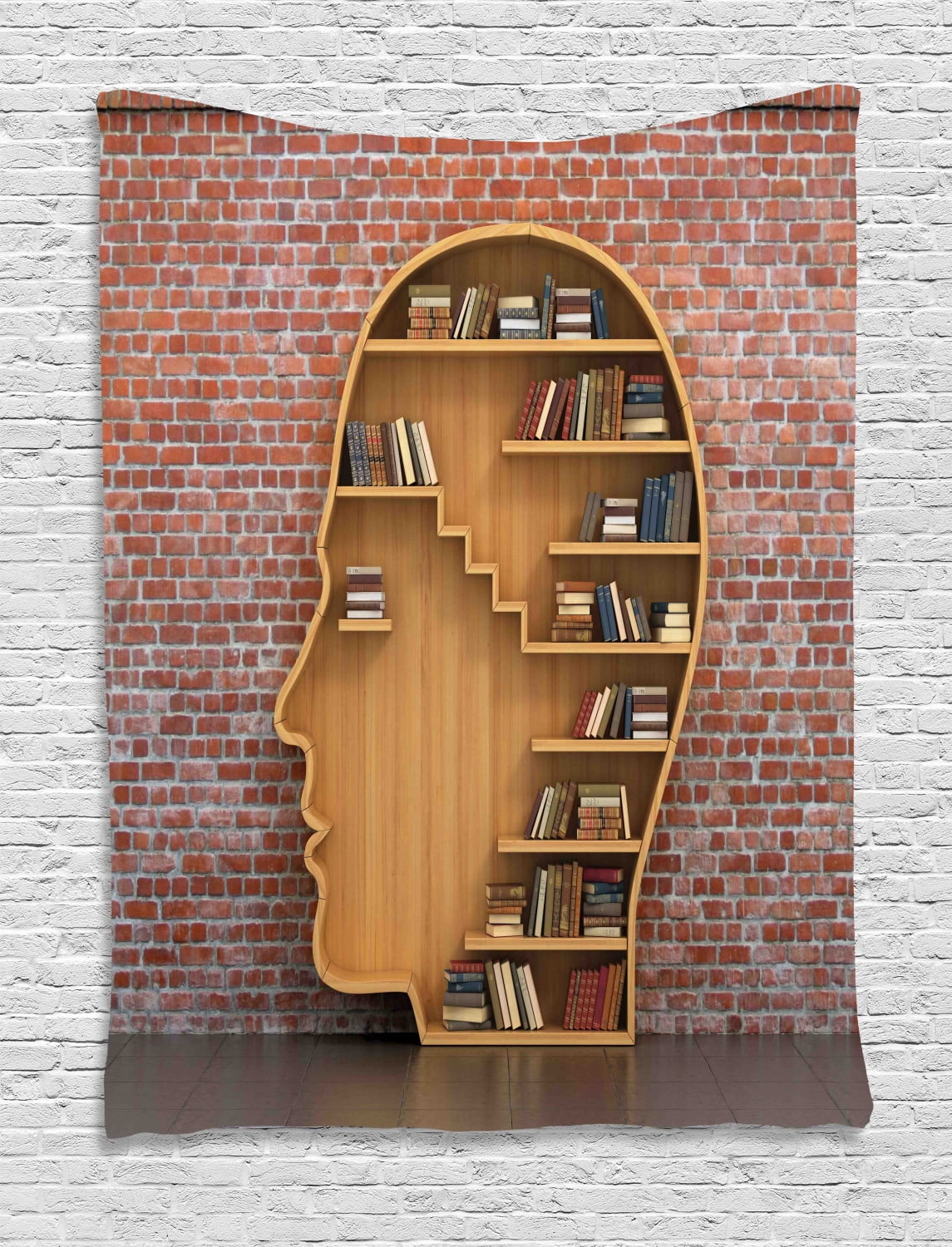 Bookshelf Tapestry, Photo of Extraordinary Stylized Wooden Shelves