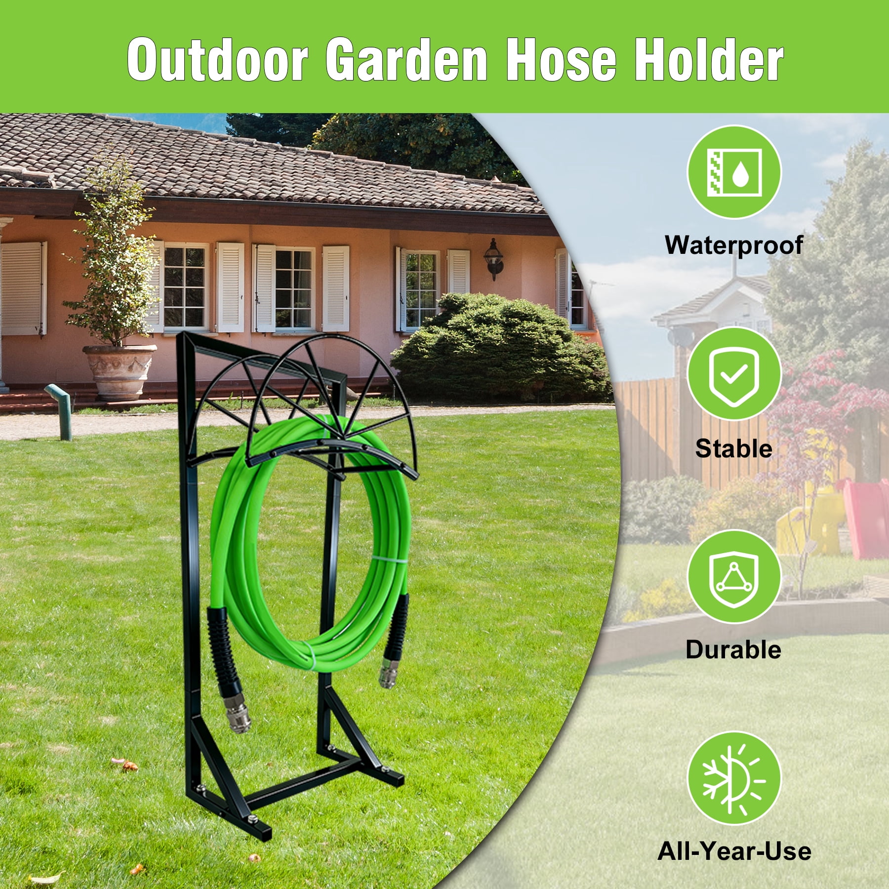 Heavy Duty Garden Hose Holder with 4 Steel Anchors, 150FT Capacity Freestanding Hose Reel, 40 Inch No-Drill Rust-Proof Outdoor Water Hose Organizer for Yard, Lawn, Patio and Backyard